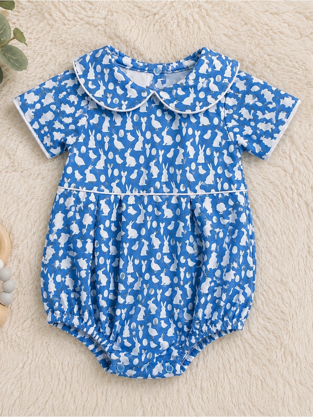 Lila + Hayes Boys 0-3M Easter Bubble Romper Blue Bunny Egg Chick Print - Picture 2 of 4